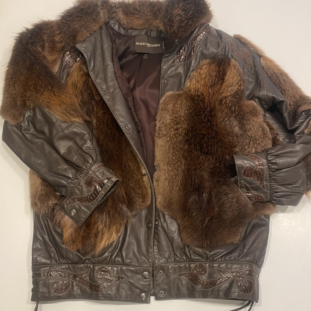 VINTAGE Jacques Saint Laurent brown fur and leather jacket.